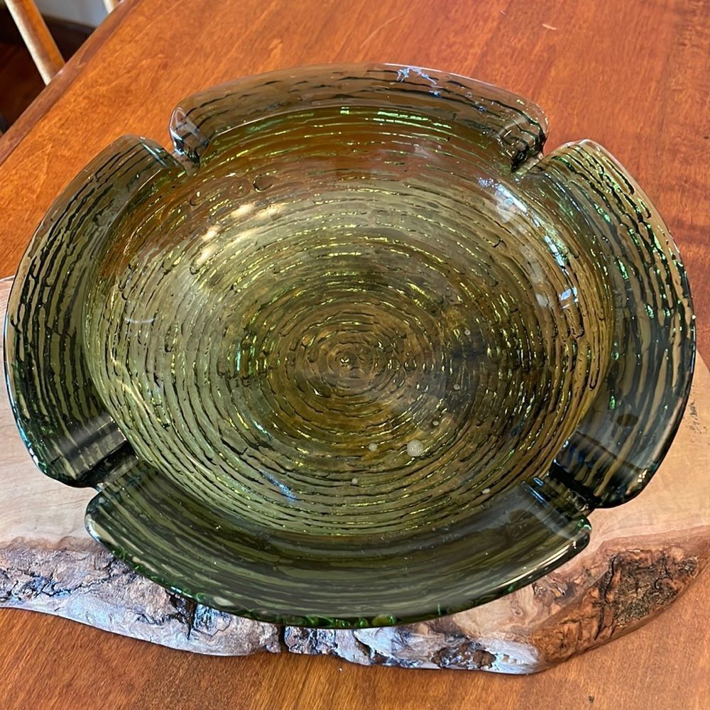 Vintage Anchor Hocking Soreno Greeen Textured Glass Ashtray/Trinket Dish